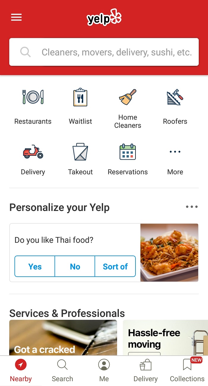 yelp mobile app logged out personalization
